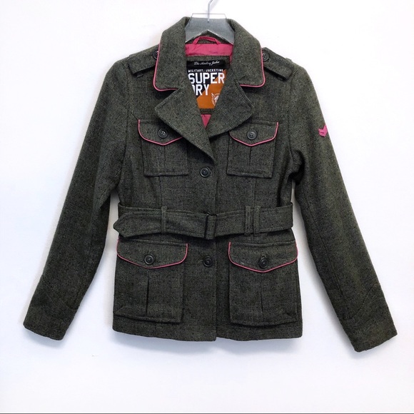 Superdry Jackets & Blazers - Superdry Olive The Artillery Belted Tweed Jacket
